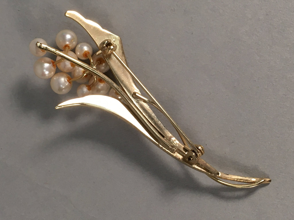 Japanese Pearl Floral Brooch Gold Metal Vtg Pin Artificial White Round JK46