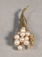 Japanese Pearl Floral Brooch Gold Metal Vtg Pin Artificial White Round JK46