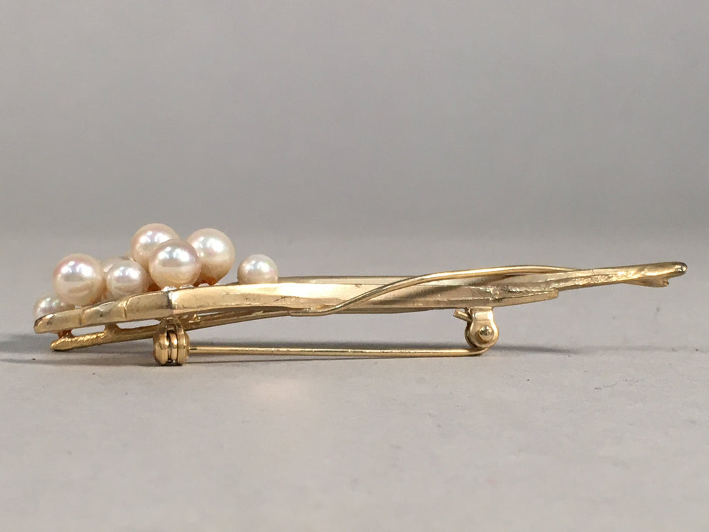 Japanese Pearl Floral Brooch Gold Metal Vtg Pin Artificial White Round JK46