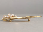 Japanese Pearl Floral Brooch Gold Metal Vtg Pin Artificial White Round JK46