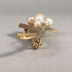Japanese Pearl Floral Brooch Gold Metal Vtg Pin Artificial White Round JK46