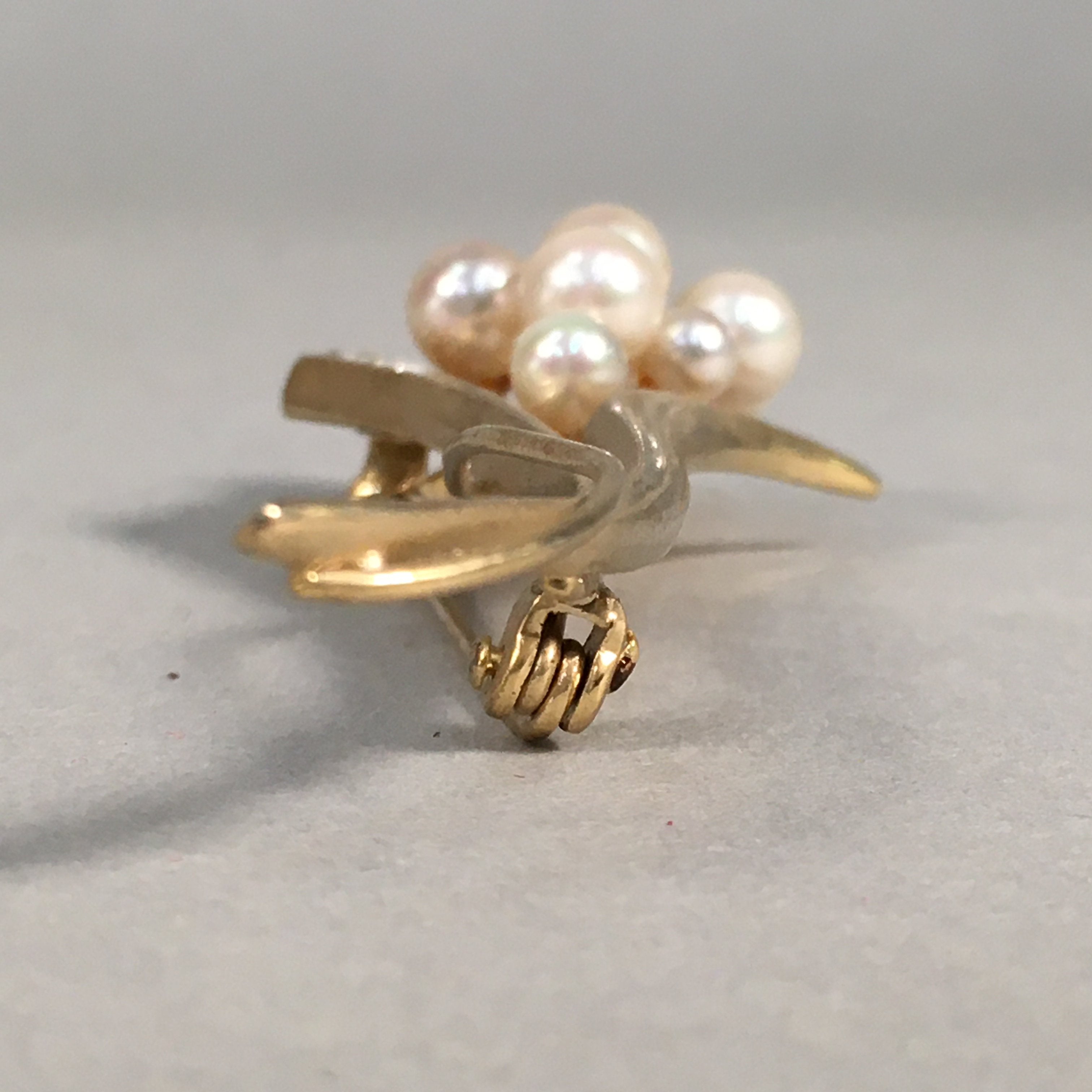 Japanese Pearl Floral Brooch Gold Metal Vtg Pin Artificial White Round JK46