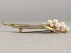 Japanese Pearl Floral Brooch Gold Metal Vtg Pin Artificial White Round JK46