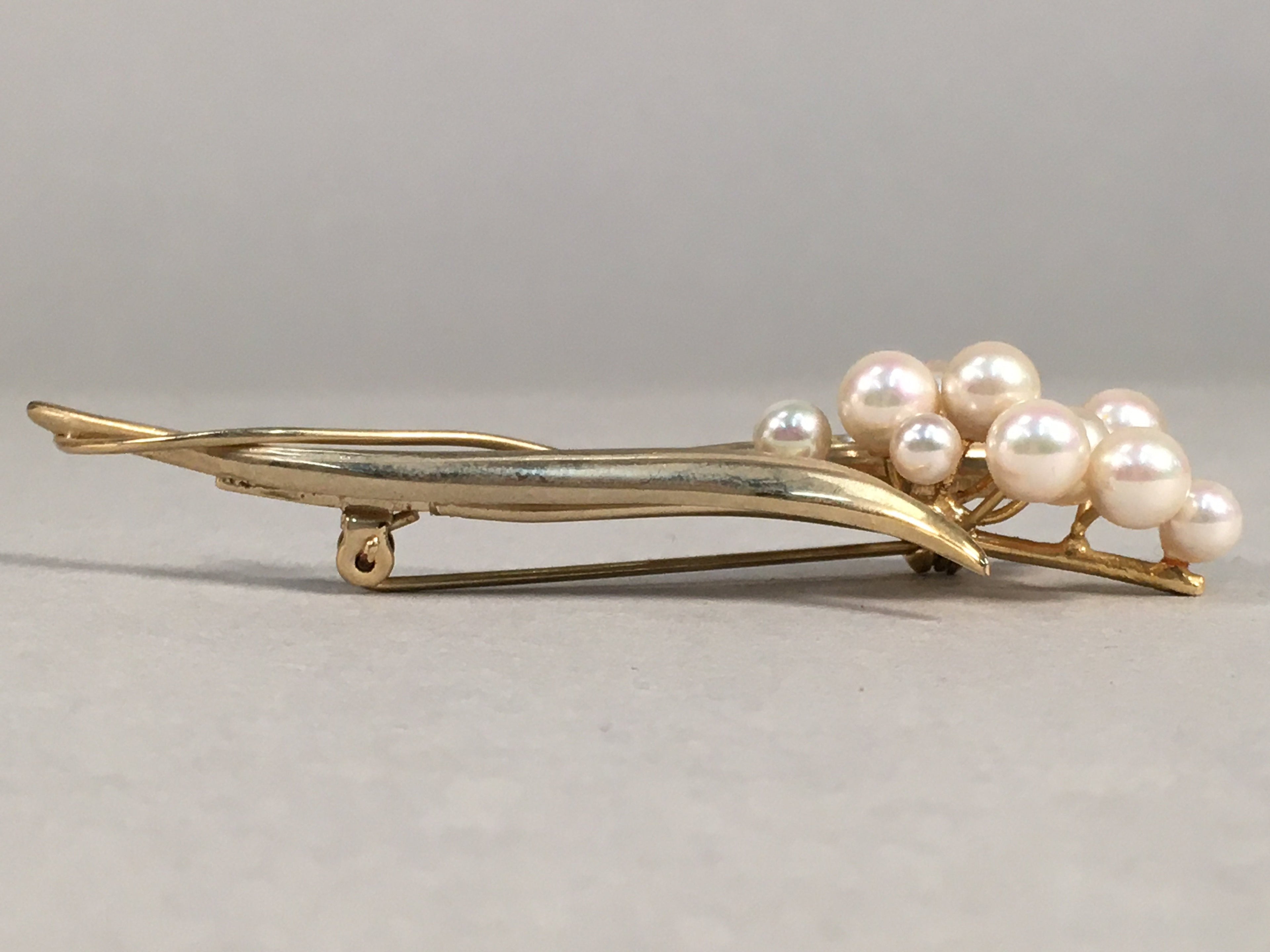Japanese Pearl Floral Brooch Gold Metal Vtg Pin Artificial White Round JK46