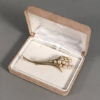 Japanese Pearl Floral Brooch Gold Metal Vtg Pin Artificial White Round JK46