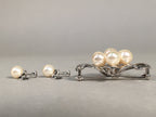 Japanese Pearl Set Necklace Earrings Brooch Vtg Silver Case JK73