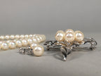 Japanese Pearl Set Necklace Earrings Brooch Vtg Silver Case JK73