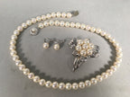 Japanese Pearl Set Necklace Earrings Brooch Vtg Silver Case JK73