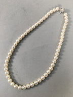 Japanese Pearl Set Necklace Earrings Brooch Vtg Silver Case JK73
