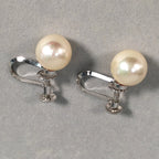 Japanese Pearl Set Necklace Earrings Brooch Vtg Silver Case JK73