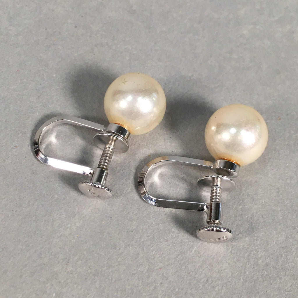 Japanese Pearl Set Necklace Earrings Brooch Vtg Silver Case JK73