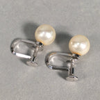 Japanese Pearl Set Necklace Earrings Brooch Vtg Silver Case JK73