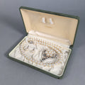 Japanese Pearl Set Necklace Earrings Brooch Vtg Silver Case JK73