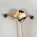 Japanese Pellet Drum Traditional Toy Vtg Den-Den-Daiko Floral Fabric Beads J961