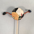 Japanese Pellet Drum Traditional Toy Vtg Den-Den-Daiko Floral Fabric Beads J961
