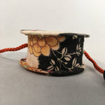 Japanese Pellet Drum Traditional Toy Vtg Den-Den-Daiko Floral Fabric Beads J961