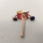 Japanese Pellet Drum Traditional Toy Vtg Den-Den-Daiko Floral Fabric Beads J961