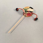 Japanese Pellet Drum Traditional Toy Vtg Den-Den-Daiko Floral Fabric Beads J961