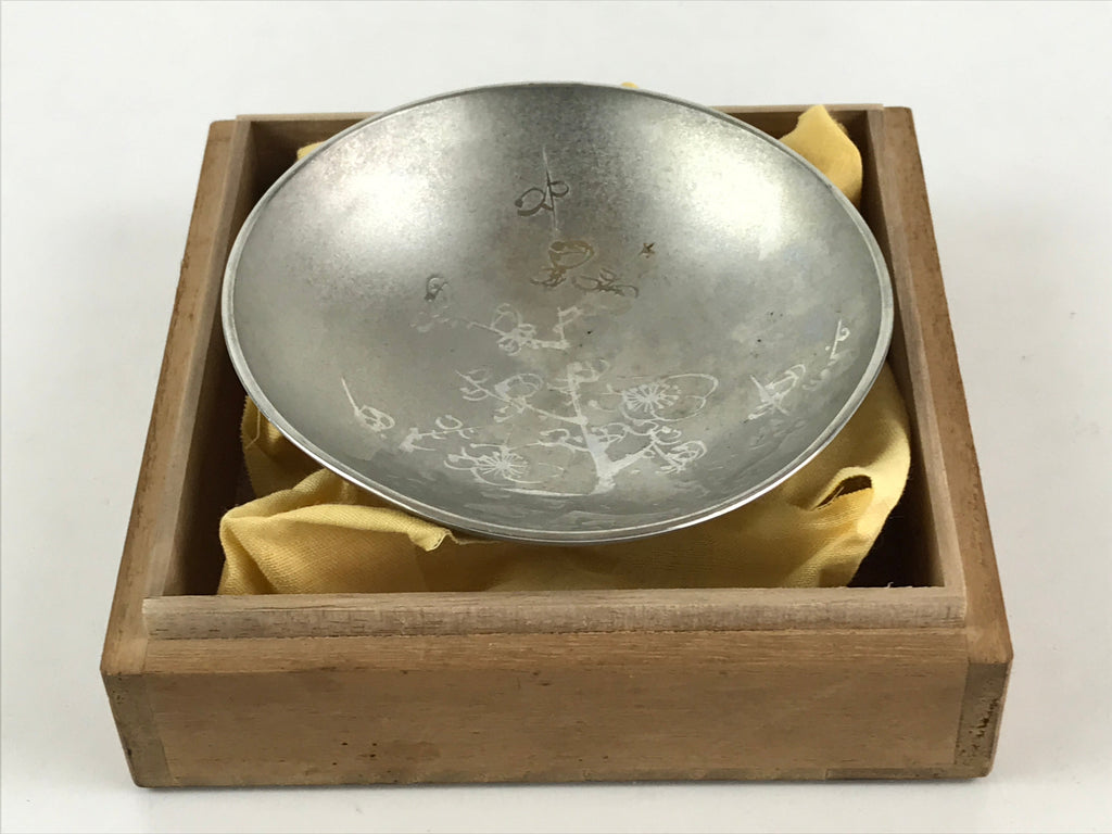 Japanese Pewter Sake Cup Sakazuki Guinomi Vtg Boxed Drinking Metal Kizan PX665