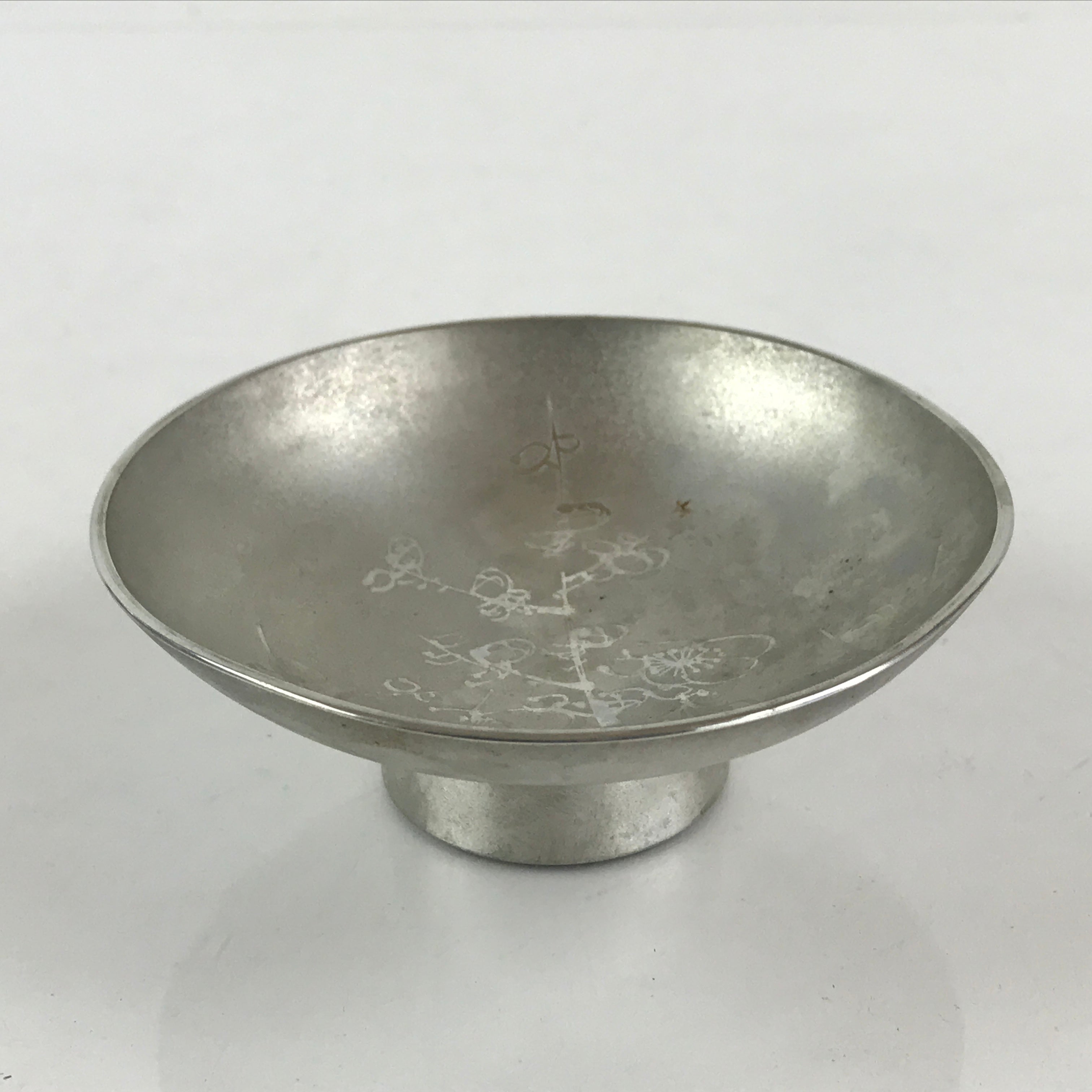 Japanese Pewter Sake Cup Sakazuki Guinomi Vtg Boxed Drinking Metal Kizan PX665