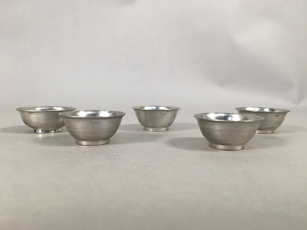 Japanese Pewter Sake Cup Set 5pc Vtg Box Sakazuki Guinomi Drinking Metal PX535