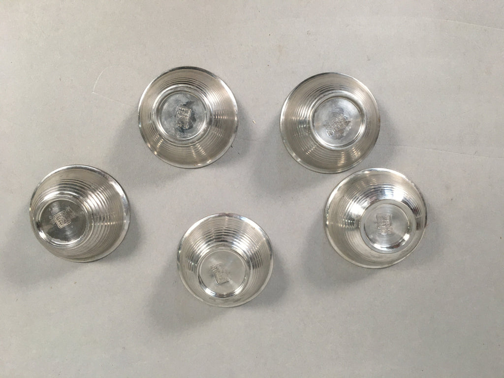 Japanese Pewter Sake Cup Set 5pc Vtg Box Sakazuki Guinomi Drinking Metal PX535