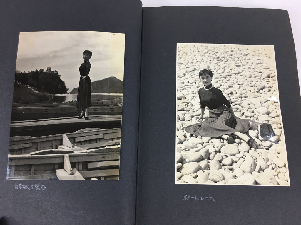 Japanese Photo Album Vtg 62pc C1954 Cute Swimsuit Girl Train Wedding AB107