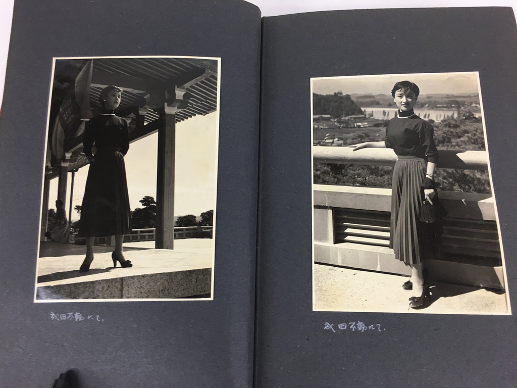 Japanese Photo Album Vtg 62pc C1954 Cute Swimsuit Girl Train Wedding AB107