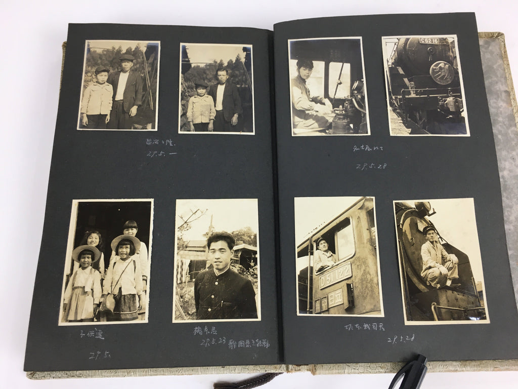 Japanese Photo Album Vtg 92pc C1953 Ordinary Life Train Engineer People AB102