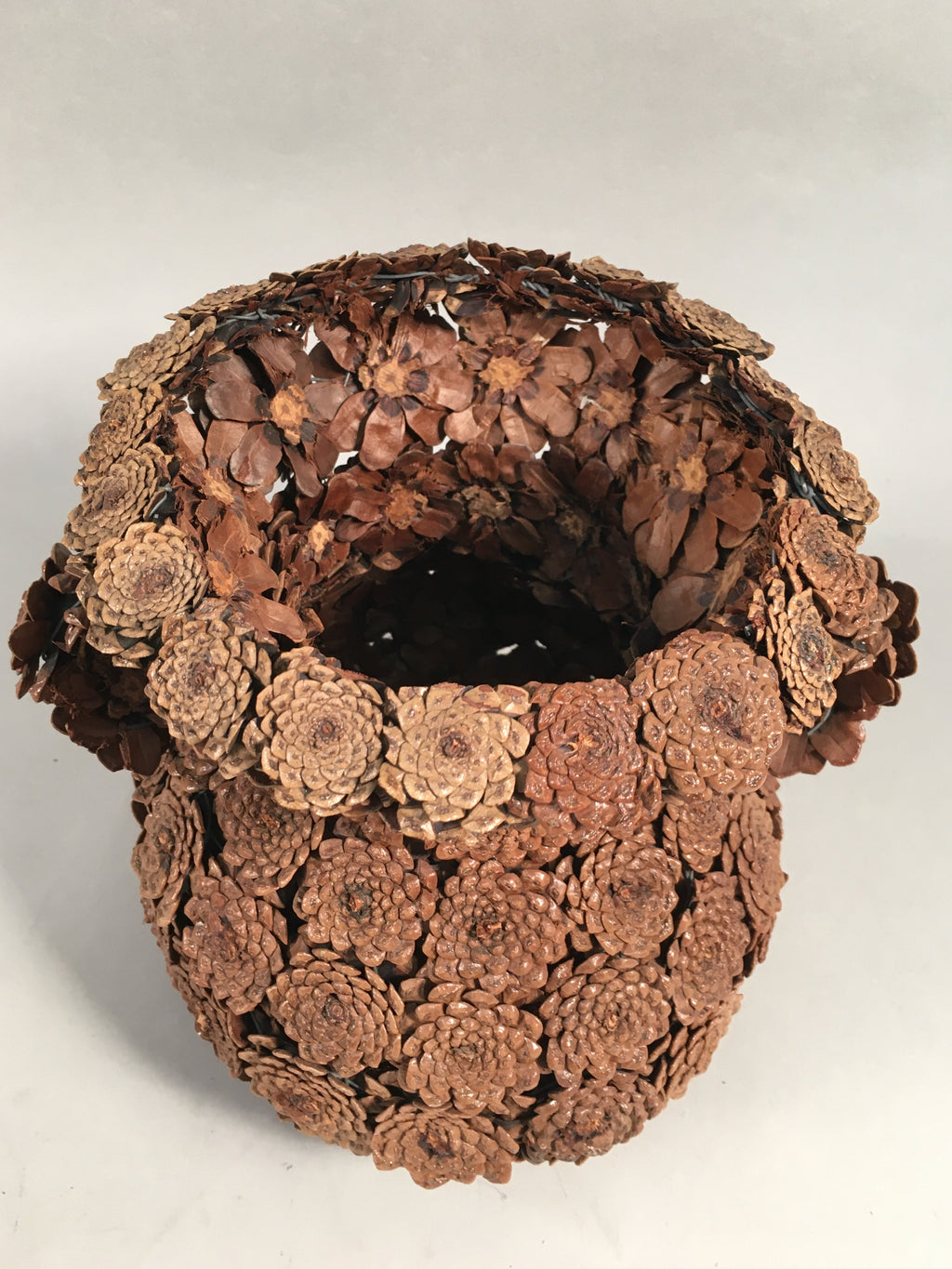 Japanese Pinecone Basket Flower Vase Ikebana Arrangement Vtg Kado FV891