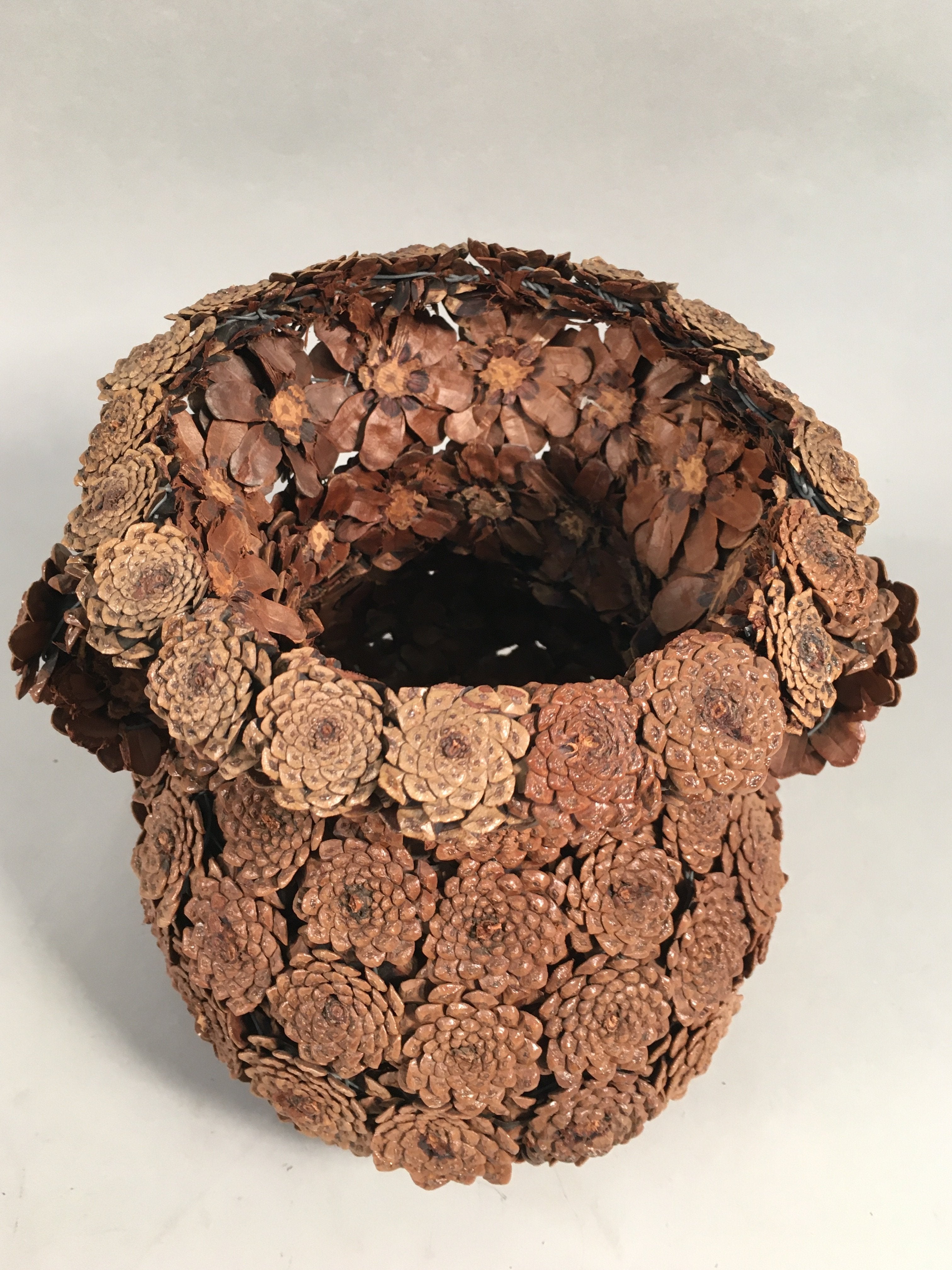 Japanese Pinecone Basket Flower Vase Ikebana Arrangement Vtg Kado FV891