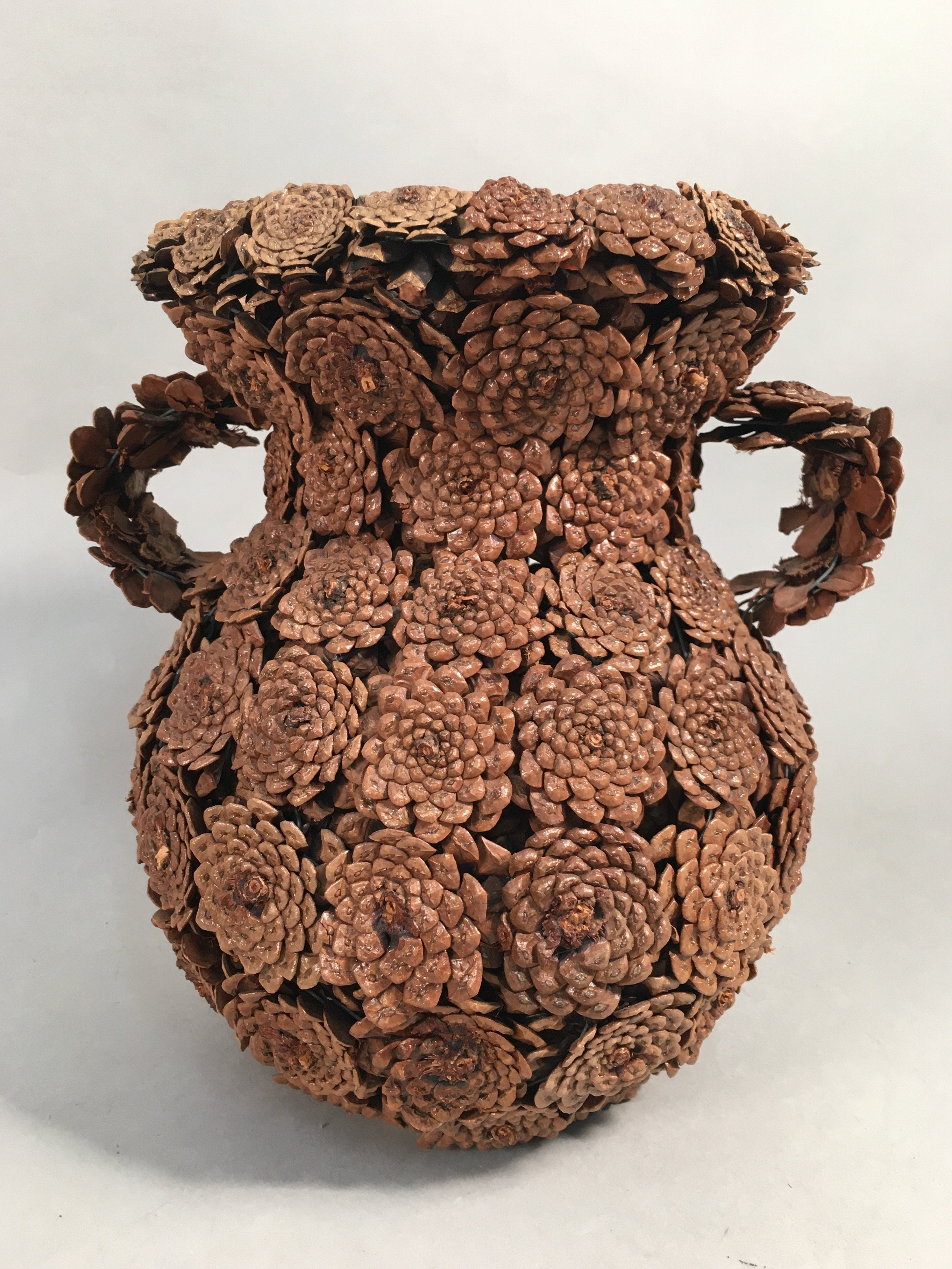 Japanese Pinecone Basket Flower Vase Ikebana Arrangement Vtg Kado FV891