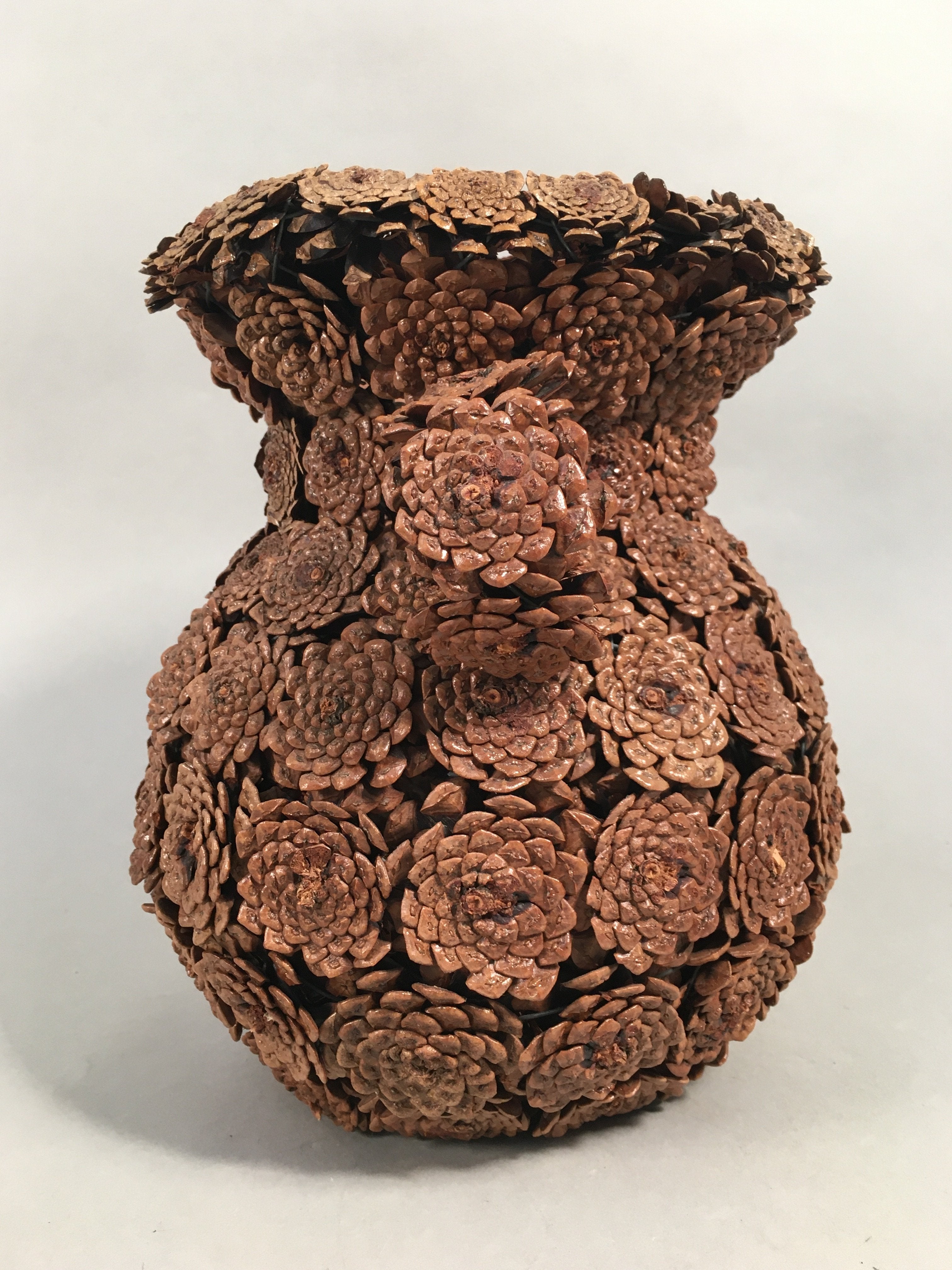 Japanese Pinecone Basket Flower Vase Ikebana Arrangement Vtg Kado FV891