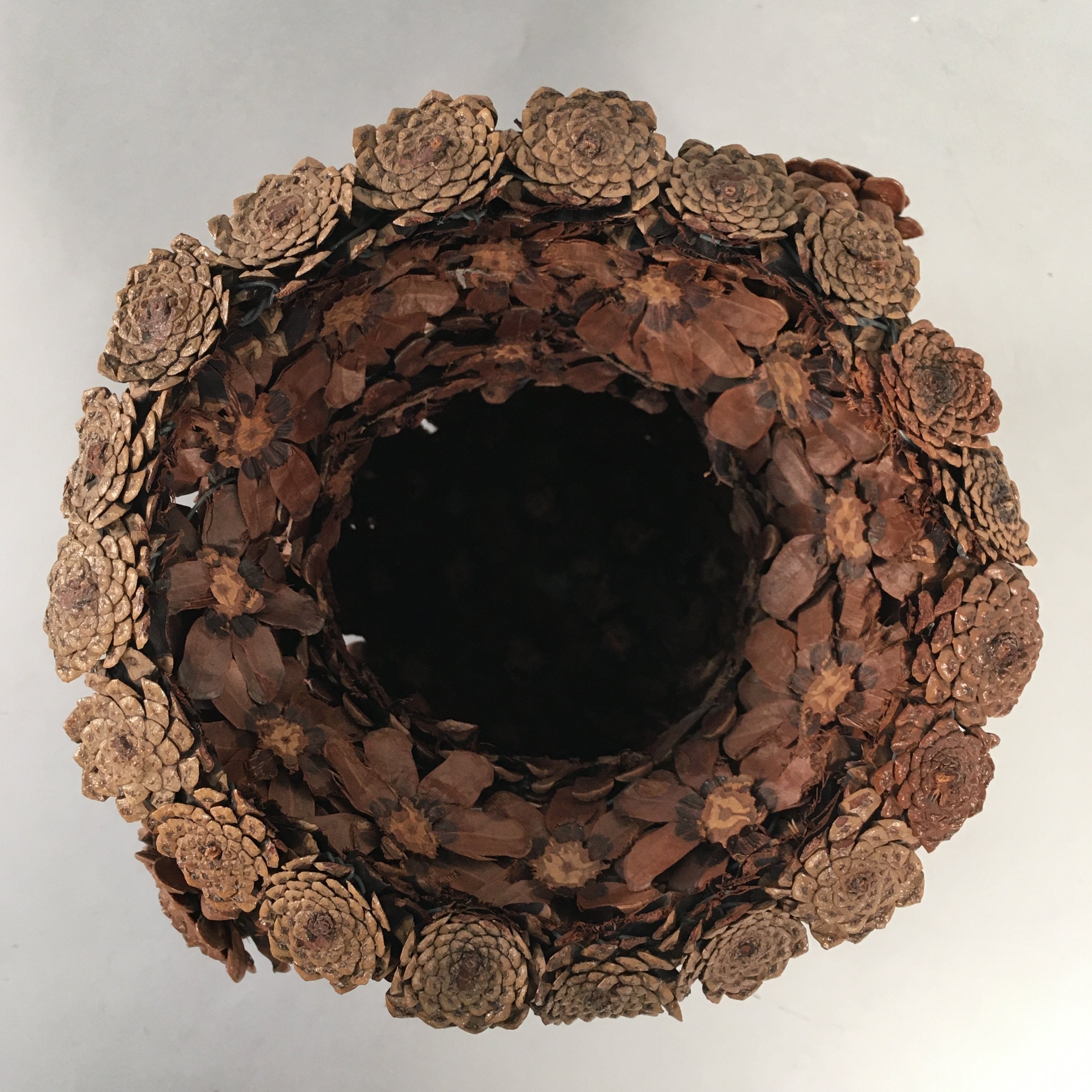 Japanese Pinecone Basket Flower Vase Ikebana Arrangement Vtg Kado FV891