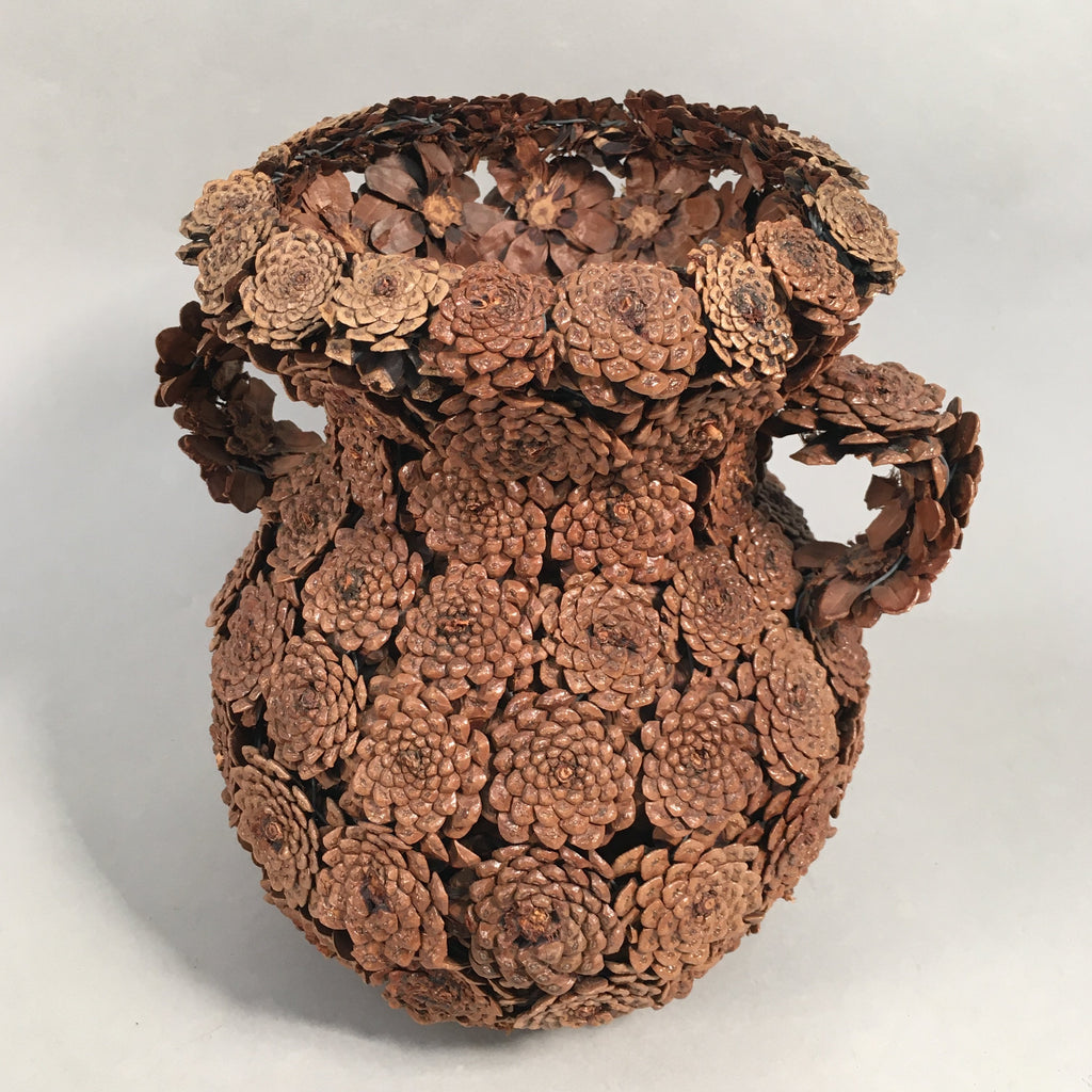 Japanese Pinecone Basket Flower Vase Ikebana Arrangement Vtg Kado FV891
