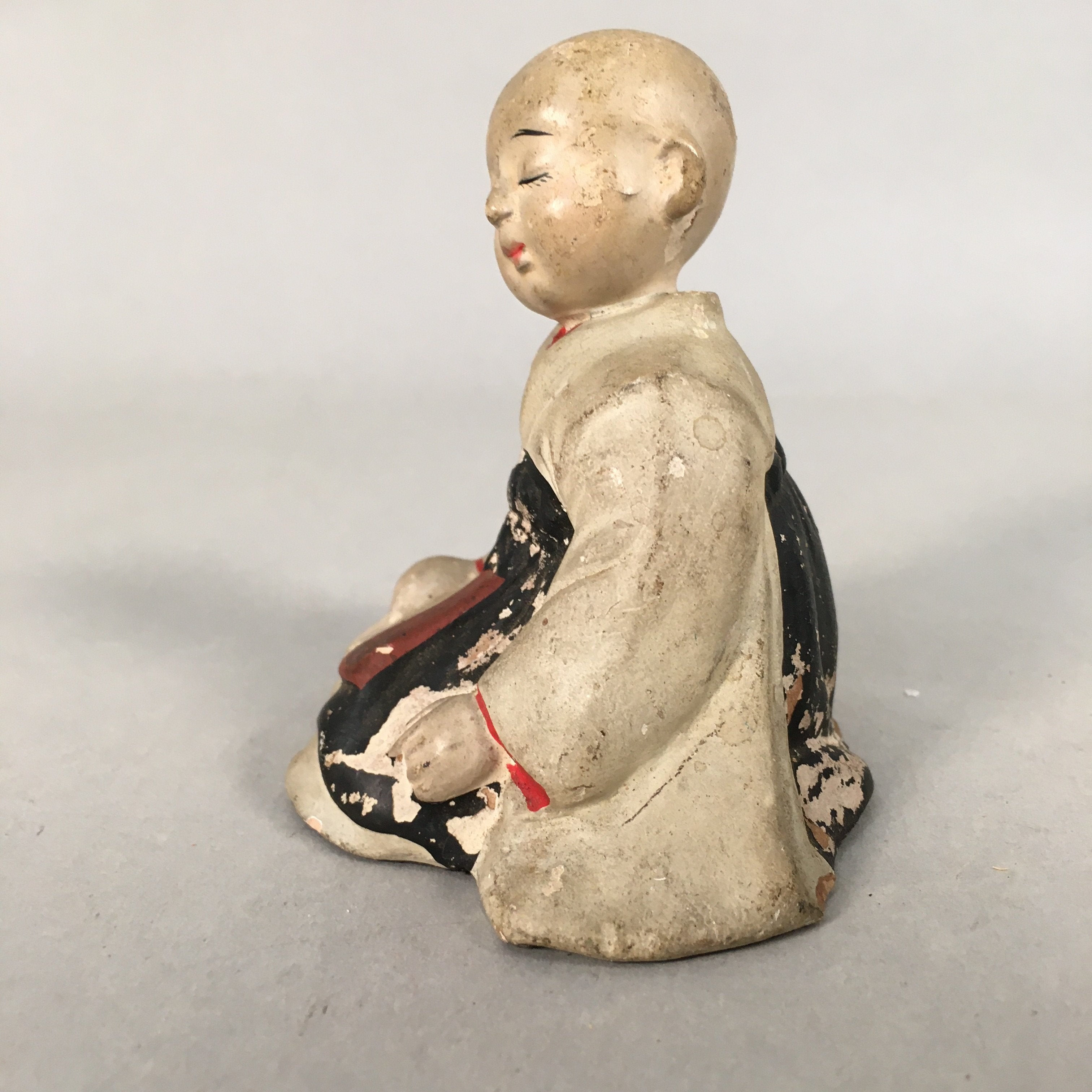 Japanese Plaster Buddhist Figurine Vtg Pottery Statue Monk Boy BD616