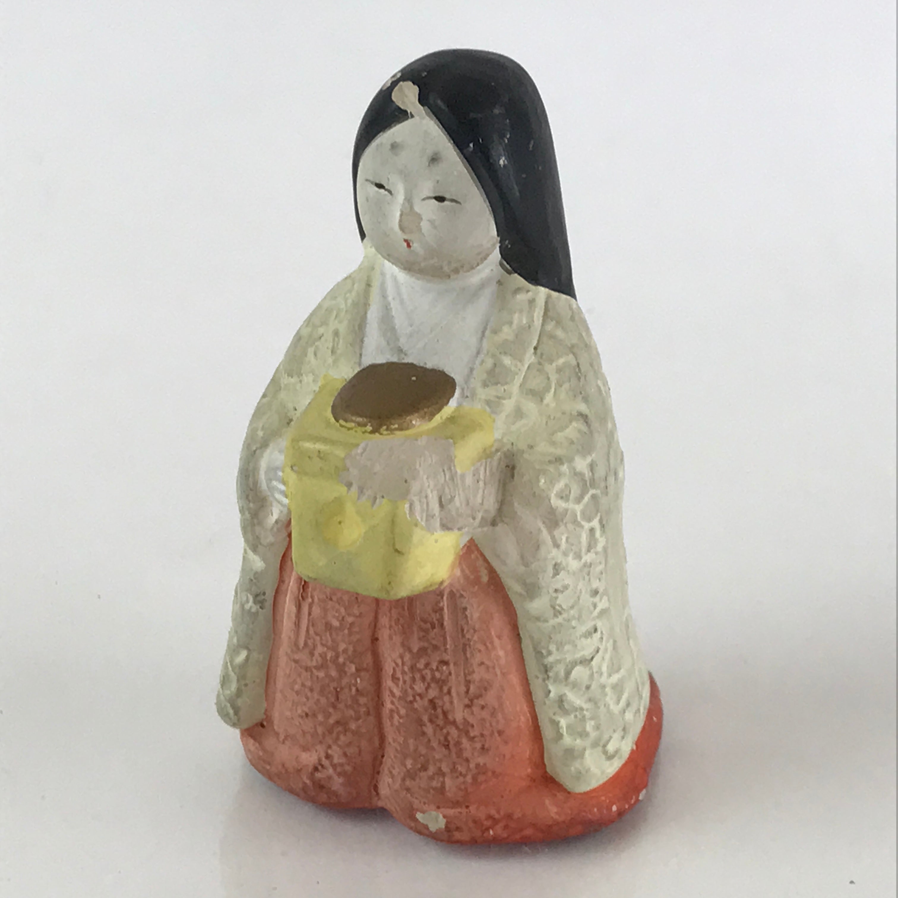 Japanese Plaster Hina Doll Vtg Sannin Kanjo Girl's Day Festival ID459
