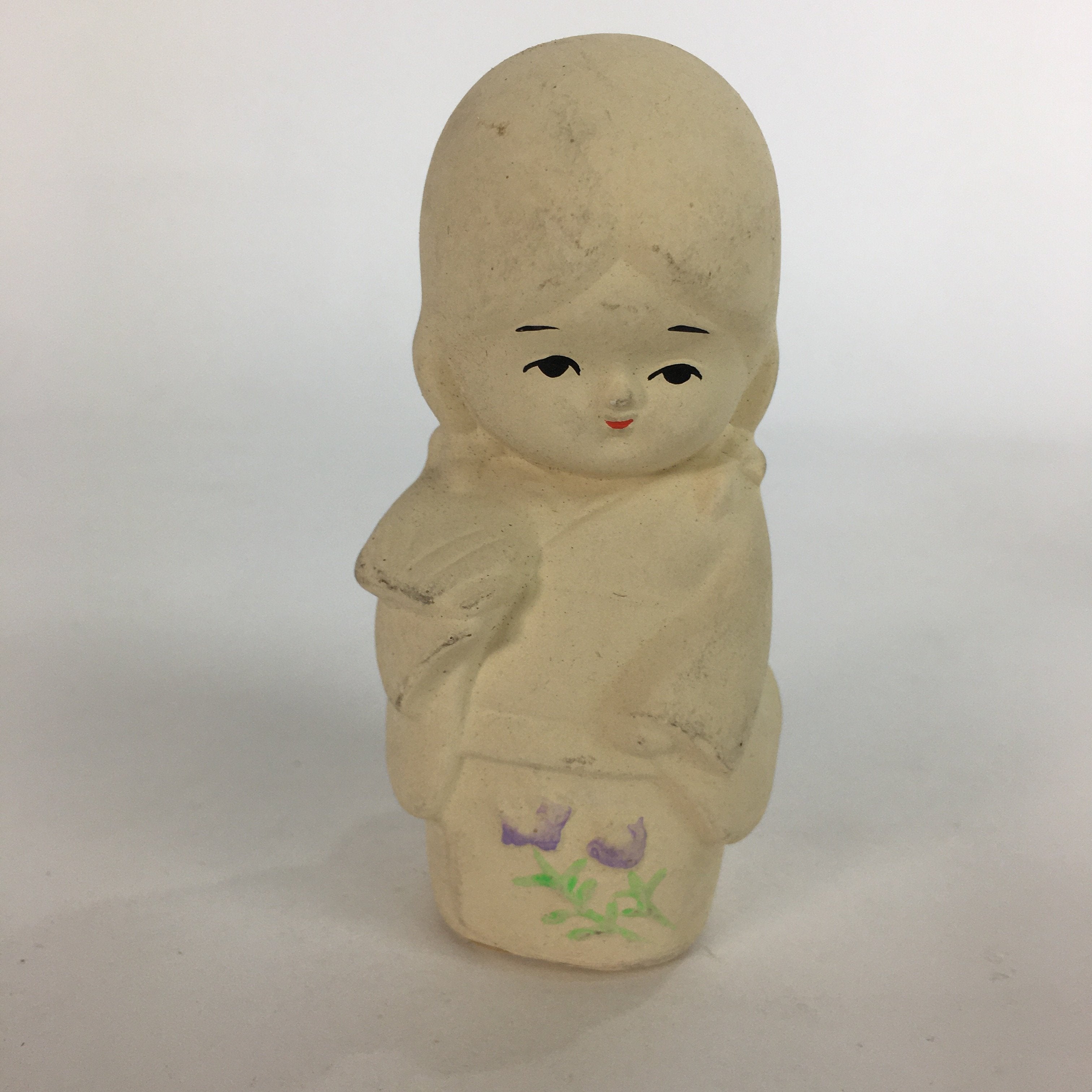 Japanese Plaster Kimono Girl Figurine Vtg Pottery White Warabe-Ningyo KF561