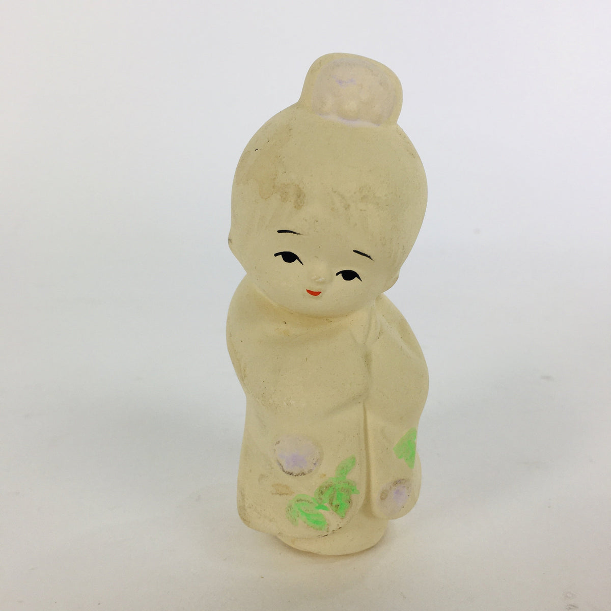 Japanese Plaster Kimono Girl Figurine Vtg Pottery White Warabe-Ningyo KF562