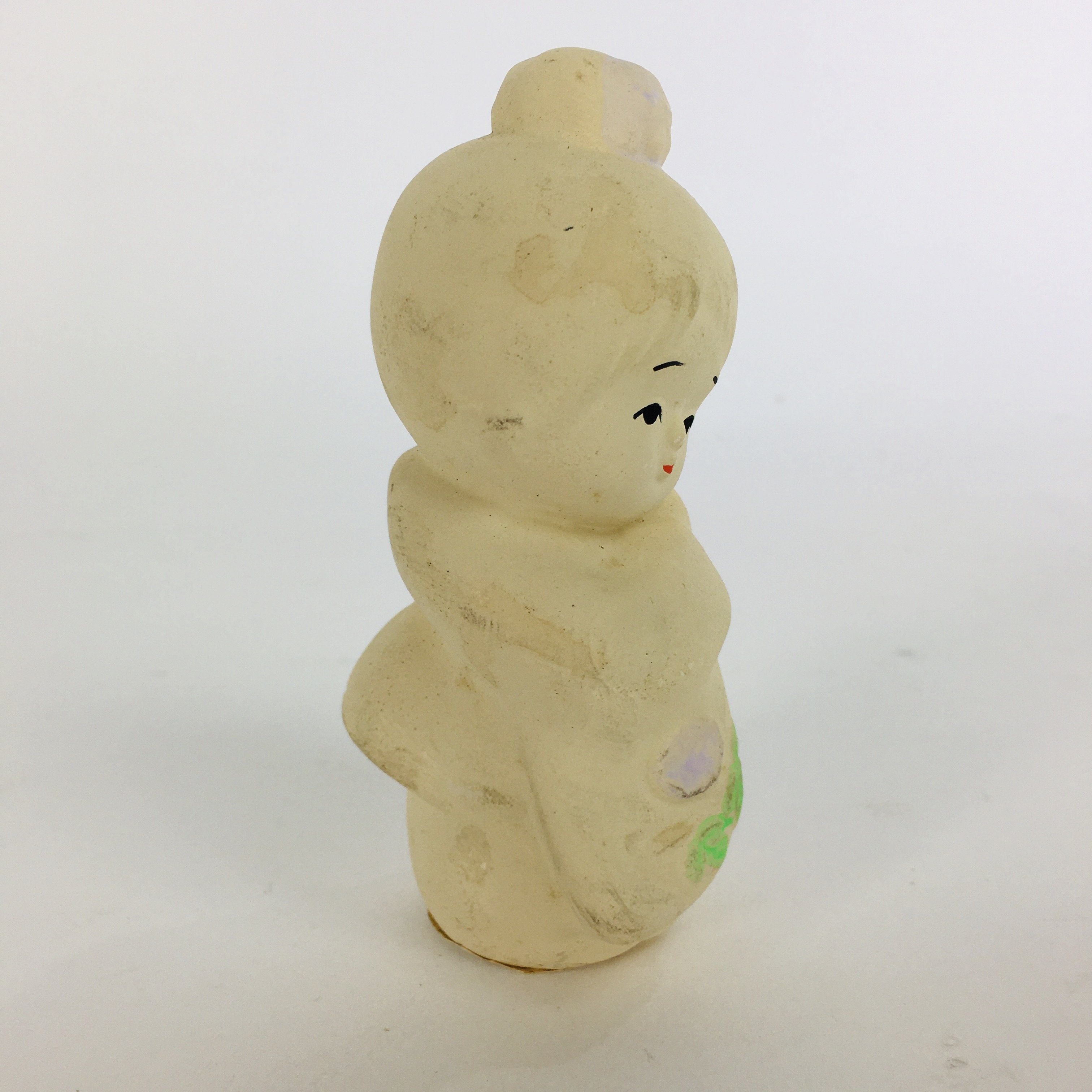 Japanese Plaster Kimono Girl Figurine Vtg Pottery White Warabe-Ningyo KF562