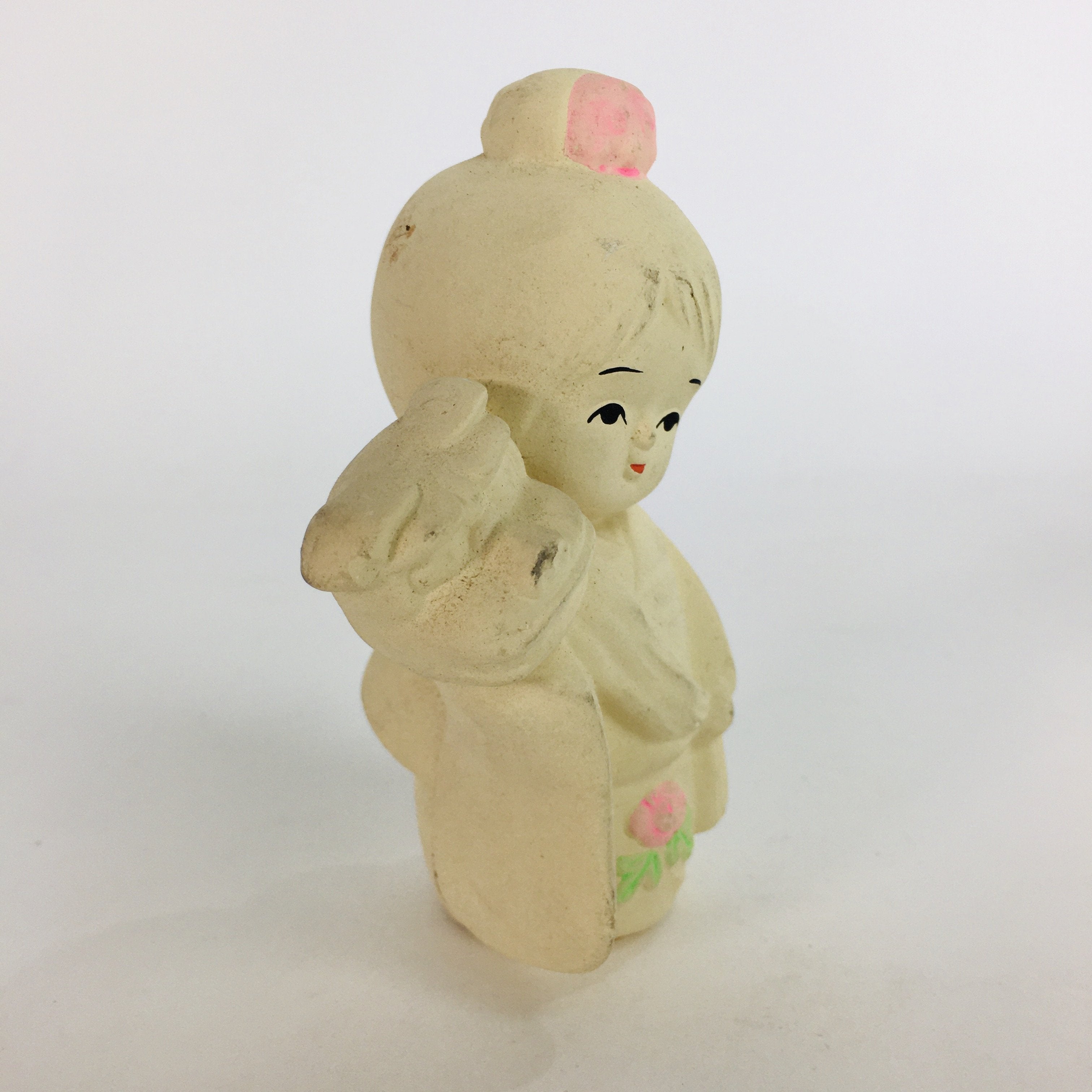 Japanese Plaster Kimono Girl Figurine Vtg Pottery White Warabe-Ningyo KF563