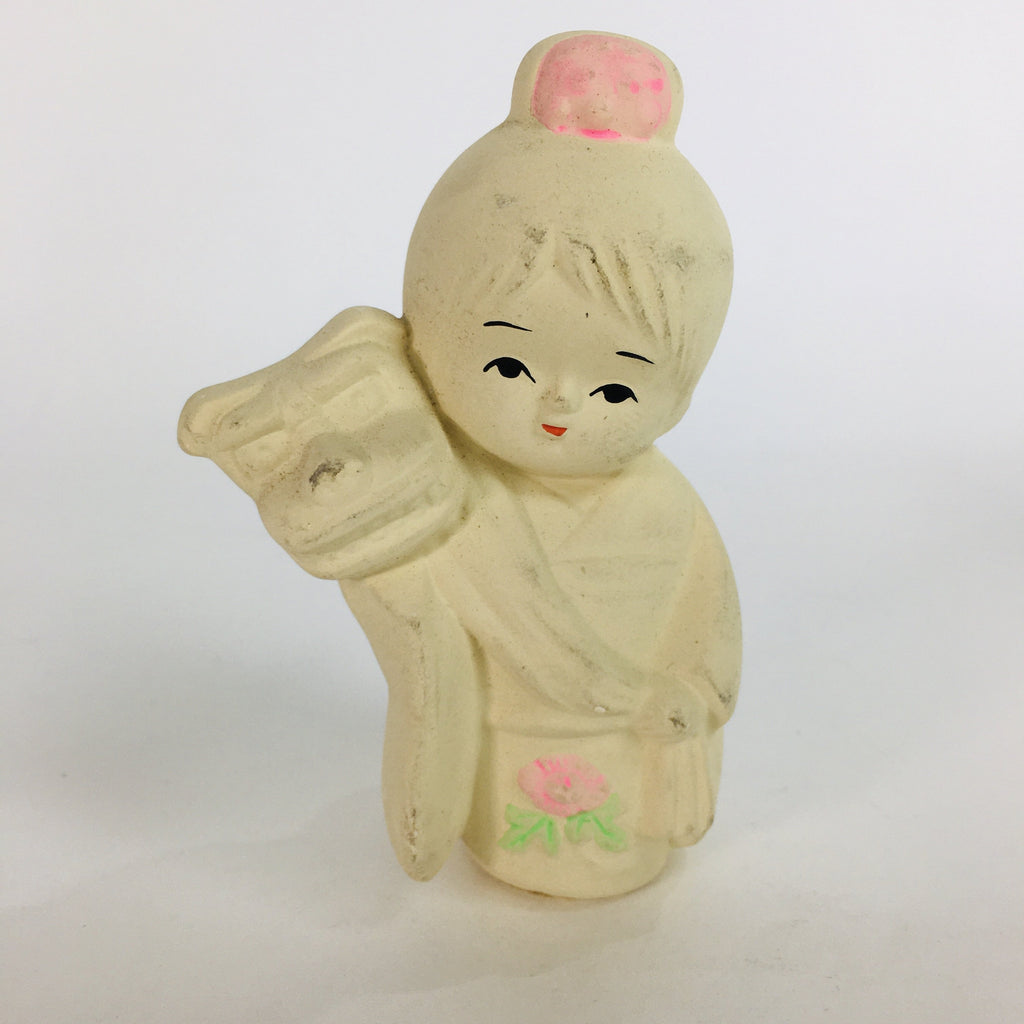 Japanese Plaster Kimono Girl Figurine Vtg Pottery White Warabe-Ningyo KF563