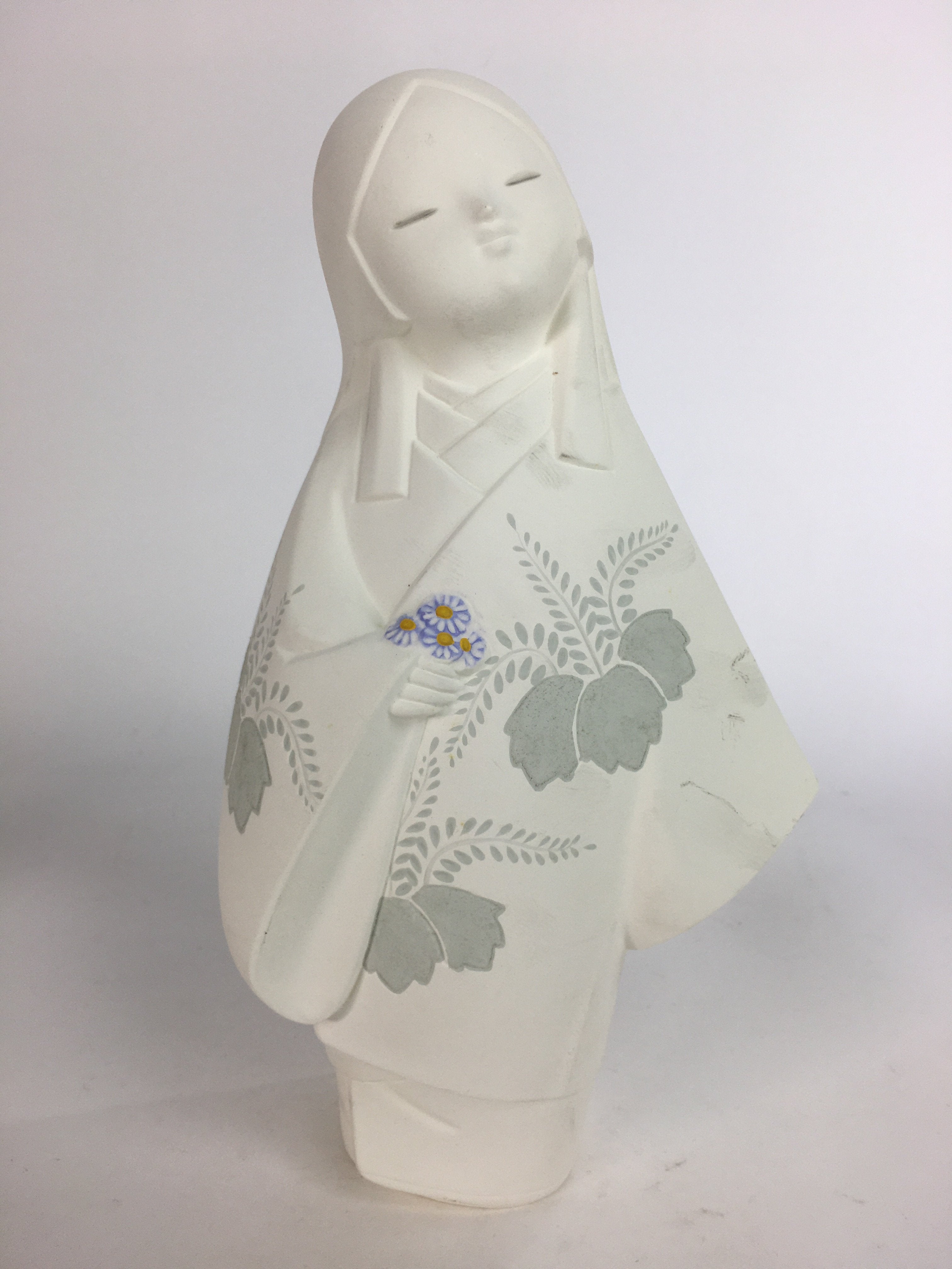 Japanese Plaster Kimono Lady Figurine Vtg Pottery Statue White Doll Okimono BD65