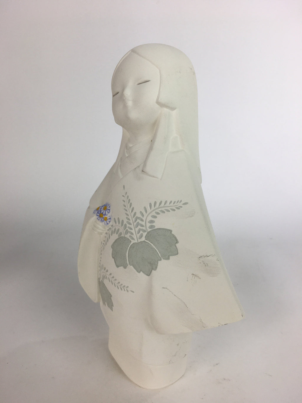 Japanese Plaster Kimono Lady Figurine Vtg Pottery Statue White Doll Okimono BD65