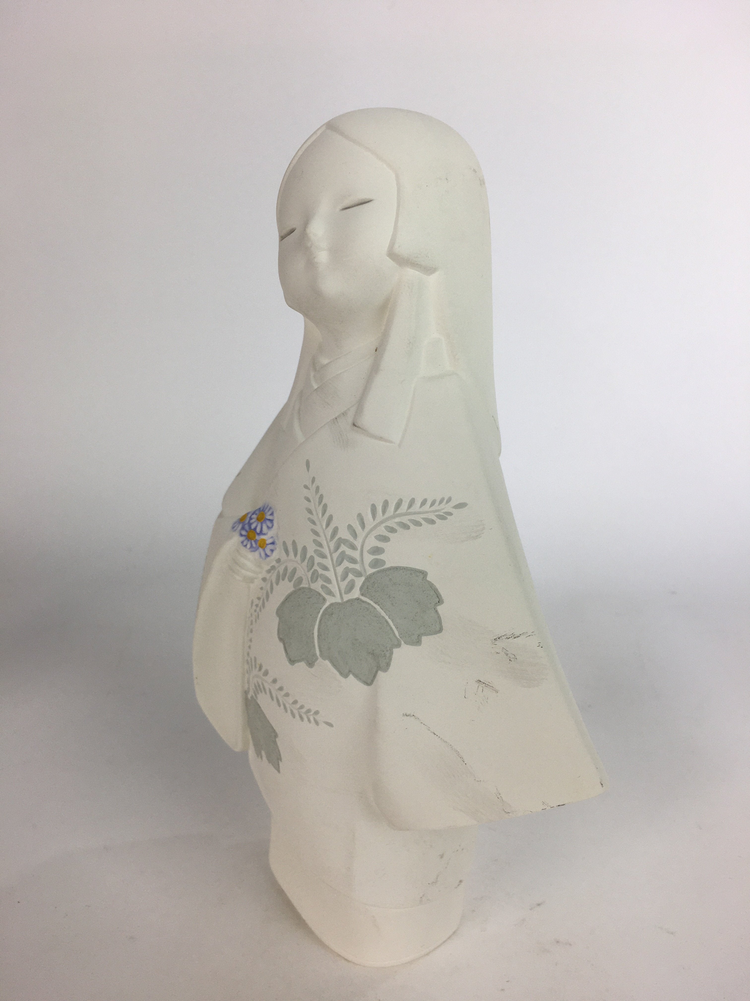 Japanese Plaster Kimono Lady Figurine Vtg Pottery Statue White Doll Okimono BD65