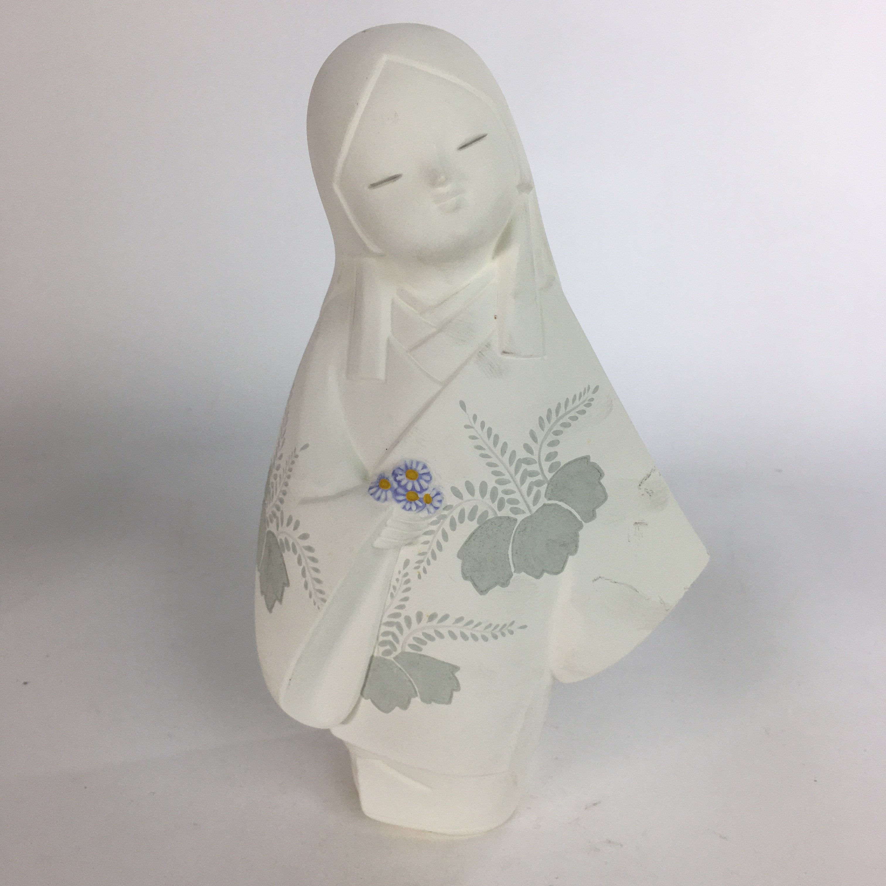 Japanese Plaster Kimono Lady Figurine Vtg Pottery Statue White Doll Okimono BD65