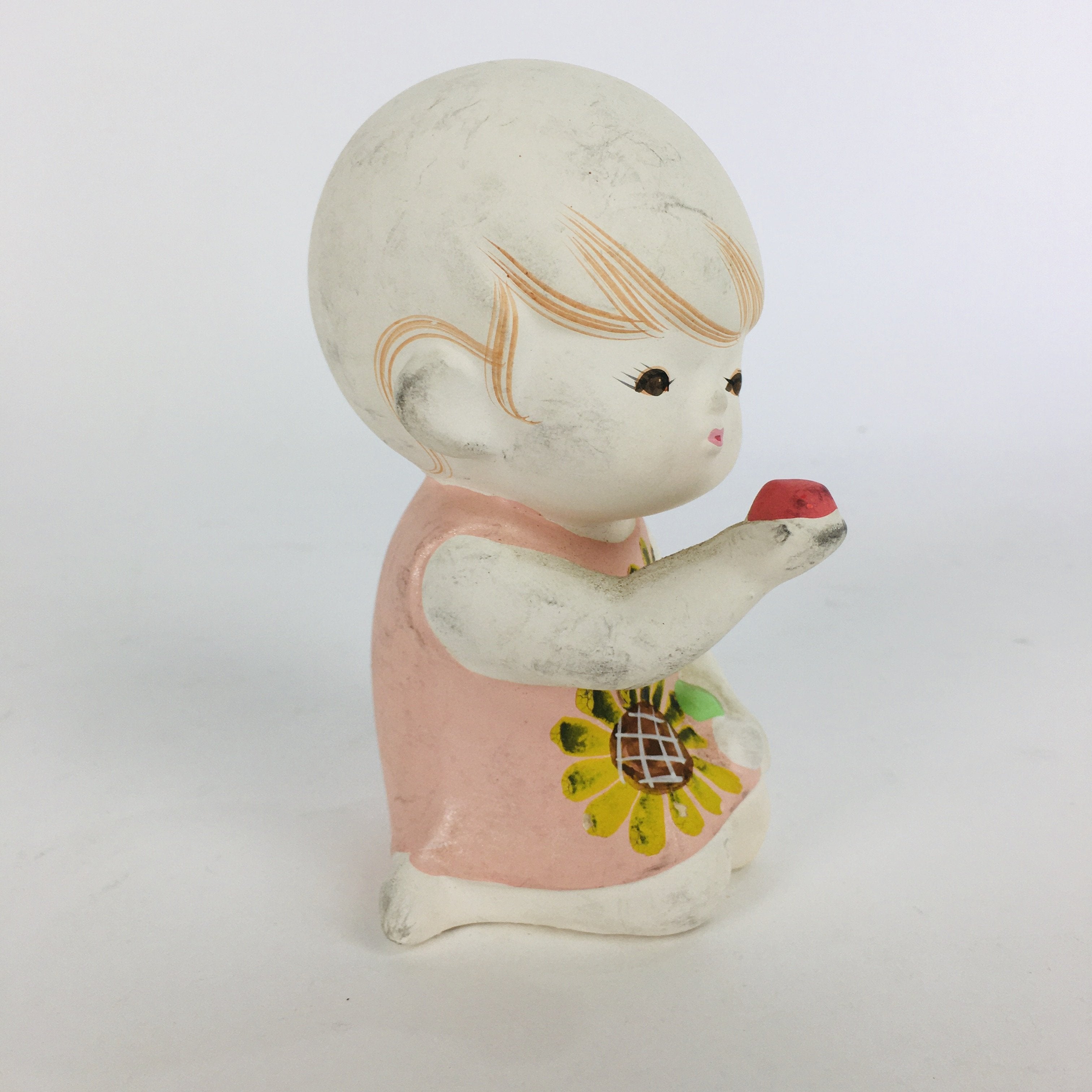 Japanese Plaster Little Girl Figurine Vtg Pottery Statue White Doll Kodomo BD654