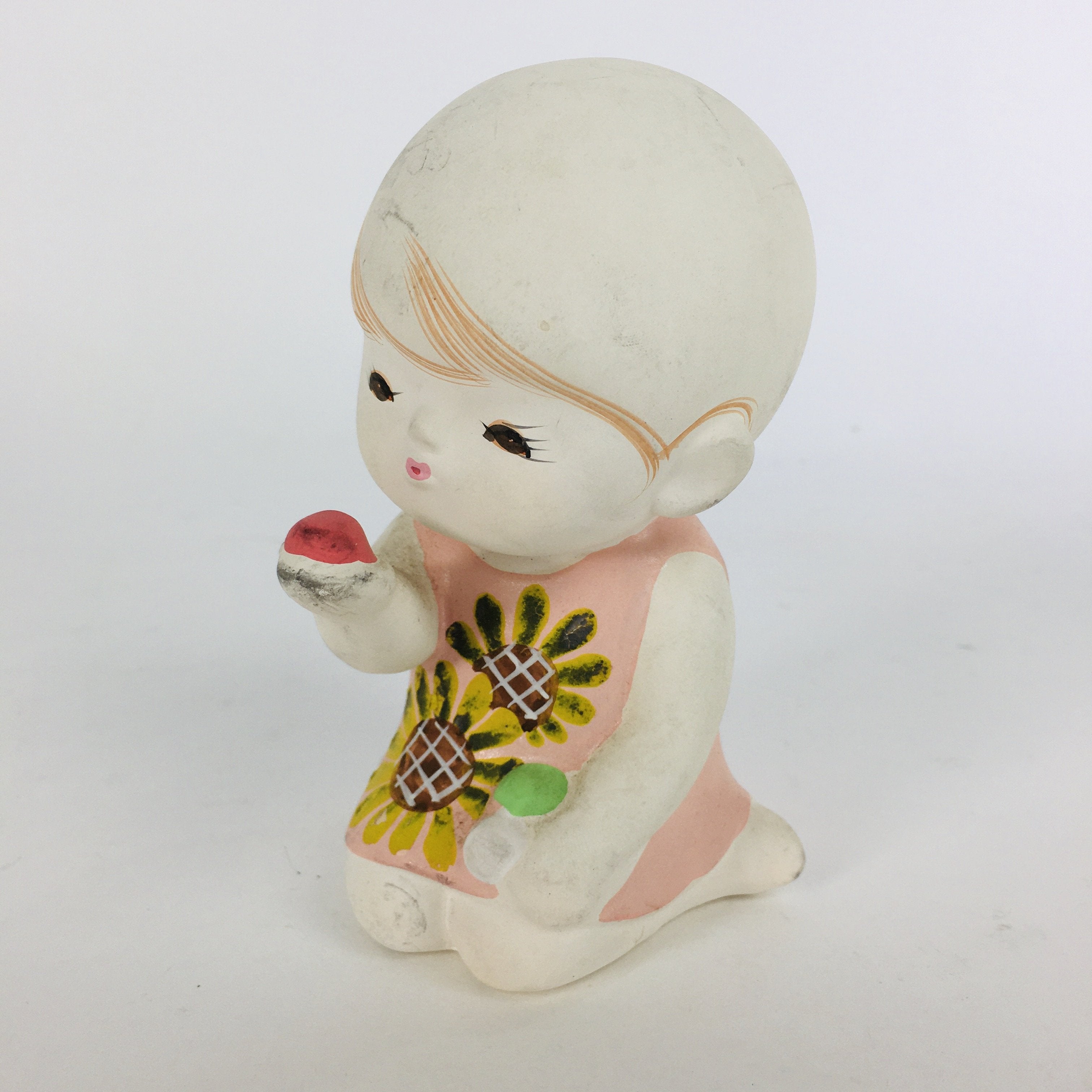 Japanese Plaster Little Girl Figurine Vtg Pottery Statue White Doll Kodomo BD654