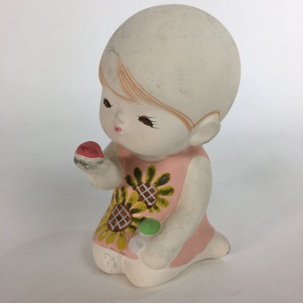 Japanese Plaster Little Girl Figurine Vtg Pottery Statue White Doll Kodomo BD654