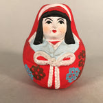 Japanese Plaster Piggy Bank Vtg Hime-Daruma Figurine Doll Kimono KF439